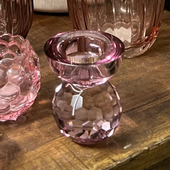 Rosa Krystal Fyrfads stage D7cm x H9cm
