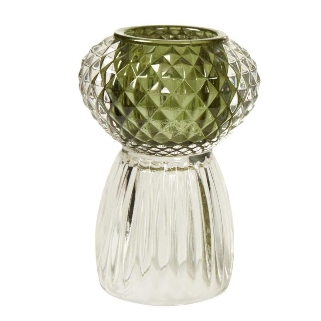 Grøn Fyrfads stage og mini vase D9 X 14cm